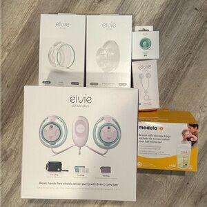 Elvie stride, replacement parts, and milk storage bags